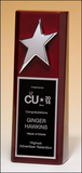 High gloss rosewood stained trophy with silver star