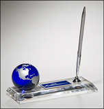 Crystal pen set with blue globe