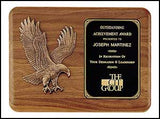 American walnut eagle plaque with curved edges horizontal