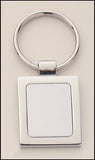 Silver plated keyring with rectangular engravable aluminum insert