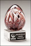 Egg-Shaped Burgundy and White Art Glass Award on Clear Glass Base