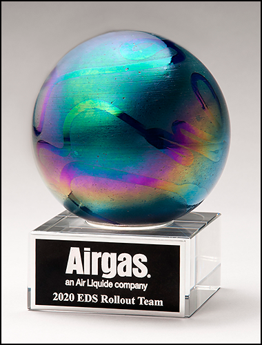 Metallic Prism-Effect Art Glass Globe Award on Clear Glass Base