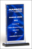 Acrylic award with dark blue draped satin pattern