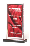 Acrylic award with deep red draped satin pattern