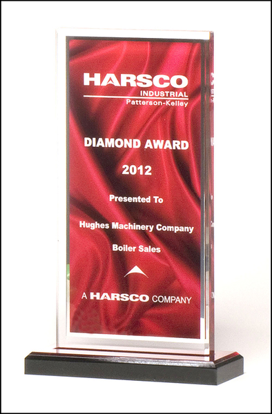 Acrylic award with deep red draped satin pattern