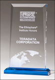 Apex Series clear acrylic award with blue highlights and blue base