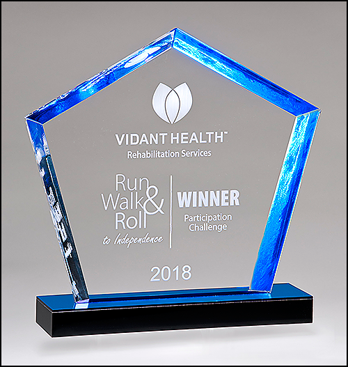 Diamond Series Acrylic Award with Blue Accent and Blue Mirror-Topped Base