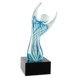 9" Raised Arms Art Glass with Square Black Base Award