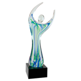 12" Raised Arms Art Glass with Square Black Base Award