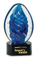 6" Blue Oval Swirl Art Glass