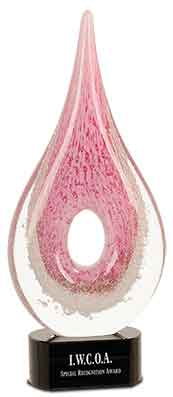 12" Pink Round Window Raindrop Art Glass Award