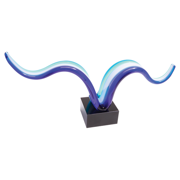 15 1/4" x 6 3/4" Blue & White Wave Art Glass