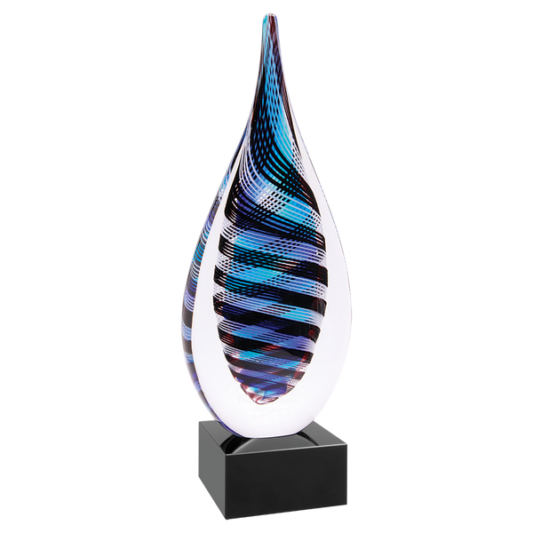 12" Blue, White & Black Twisted Rain Drop Award