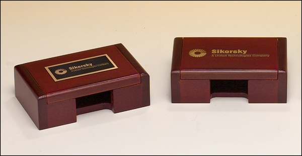 Rosewood-finish business card box