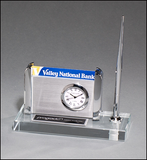 Clock, Pen and Business Card Holder on Clear Glass Base