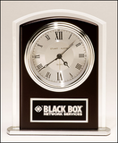 Beveled glass clock with wood accent