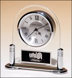 Desk clock with beveled glass silver metal base