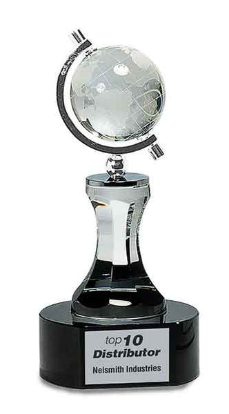 8 1/2" Crystal Spinning Globe with Clear Tower on Black Base Award