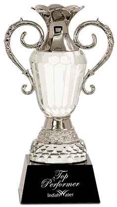 Crystal Cup with Silver Metal Handles on Black Pedestal Base