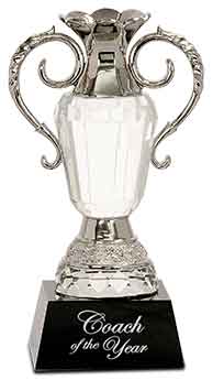 Crystal Cup with Silver Metal Handles on Black Pedestal Base