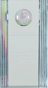 7 3/4" Clear Crystal Rectangle with Globe Etching