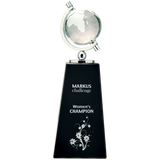 9" Crystal Spinning Globe on Black Pedestal Base Award