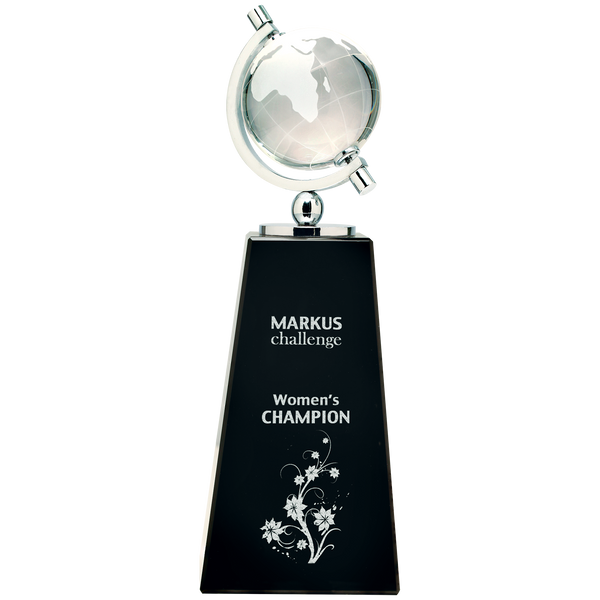 9" Crystal Spinning Globe on Black Pedestal Base Award