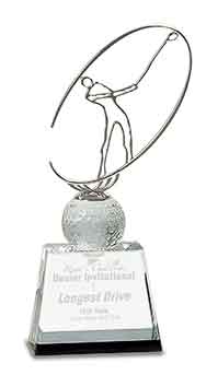 Clear/Black Crystal Golf Award with Silver Metal Oval Figure