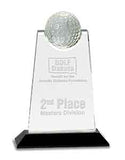9" Clear Crystal Tablet with Inset Golf Ball on Black Pedestal Base