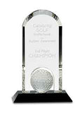 9" Clear Crystal Tablet with Inset Golf Ball on Black Pedestal Base