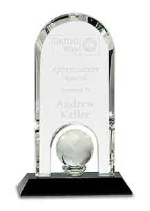 8 3/4" Clear Crystal Dome with Inset Globe on Black Pedestal Base