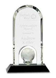 8 3/4" Clear Crystal Dome with Inset Globe on Black Pedestal Base