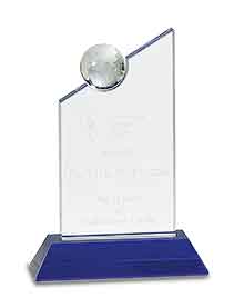 8 1/4" Clear Crystal with Inset Crystal Globe and Blue Base