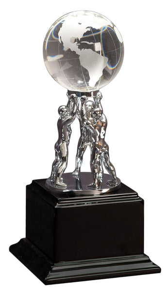 Crystal Globe on Silver Metal Stand on Black Piano Finish Base