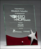 Free standing glass award with high gloss rosewood accent and silver star