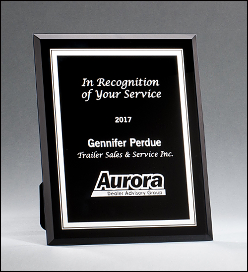Black Glass Plaque with Silver Border