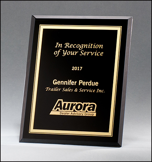 Black Glass Plaque with Gold Border