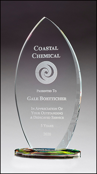 Flame Series Clear Glass Award with Prism-Effect Oval Base