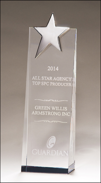 Crystal trophy with silver star