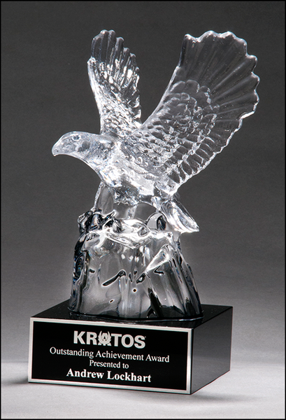 Beautiful carved crystal eagle on black crystal base