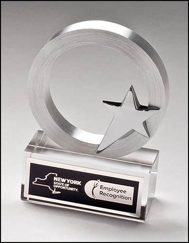 Chrome Plated Star Mounted on Brushed Aluminum Ring with Crystal Base
