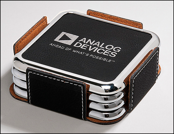 Leather Individual Square Coasters with Silver Frame