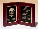 High gloss rosewood stained book award with gold plates