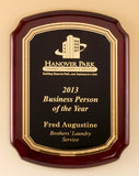 Rosewood Piano Finish Plaque with gold border rounded top and bottom