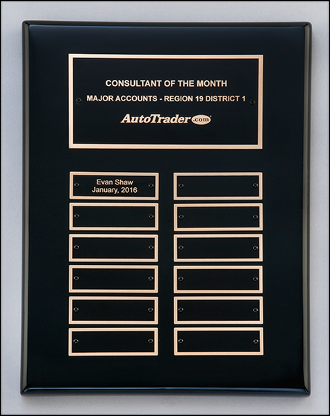 Black stained piano finish perpetual plaque with 2 plate combinations