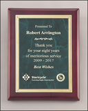 Emerald marble plate with gold florentine border on rosewood piano-finish plaque