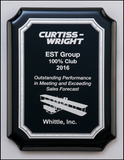 High gloss black stained plaque with silver florentine border plate