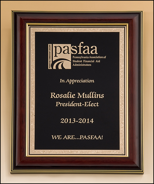 High gloss mahogany stained frame with gold florentine border plate
