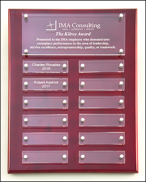 9" x 12" Rosewood High Gloss Perpetual Plaque with Acrylic Engraving Plates