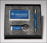 Blue Marbleized Leather Gift Set